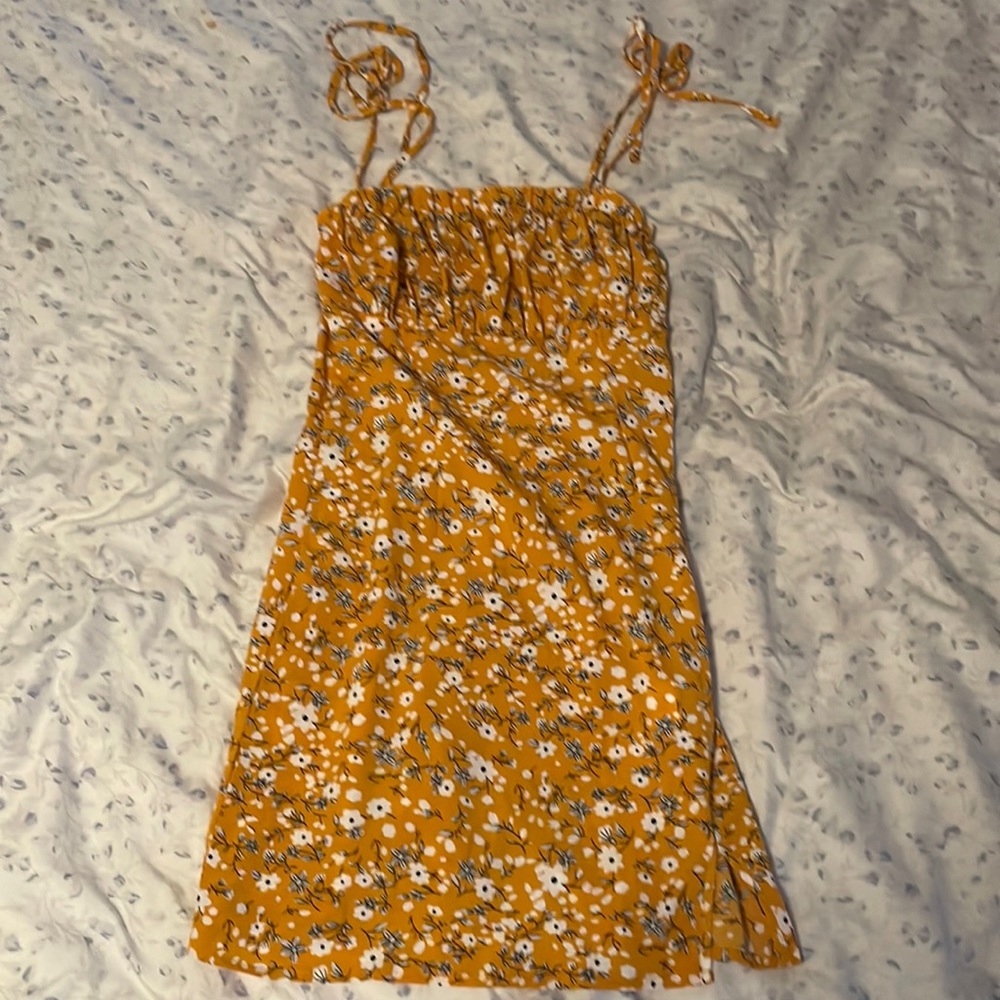 shein yellow floral mini dress size small